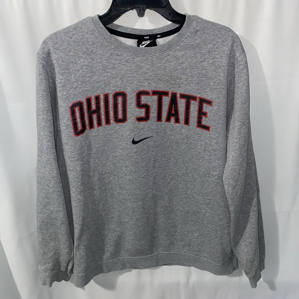 Ohio State Buckeyes Sweatshirt Mens Medium Gray Nike Crewneck Fleece Sweatshirt